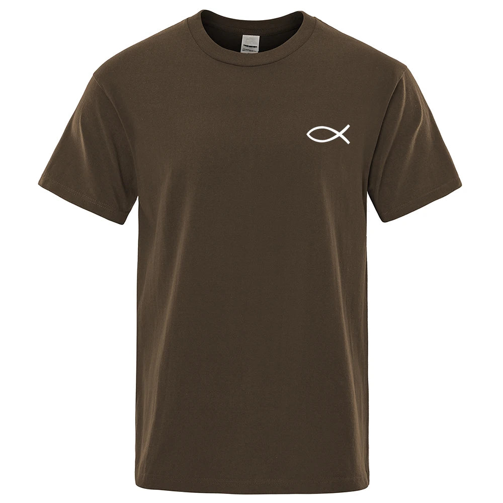 Men's Jesus Fish Graphic Oversized T-Shirt | Hip Hop Cotton Tee