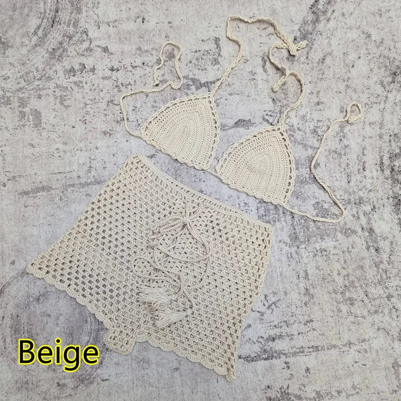 Women's Handmade Crochet Bikini Set – Sexy Beach Swimsuit with Optional Push-Up | S–L