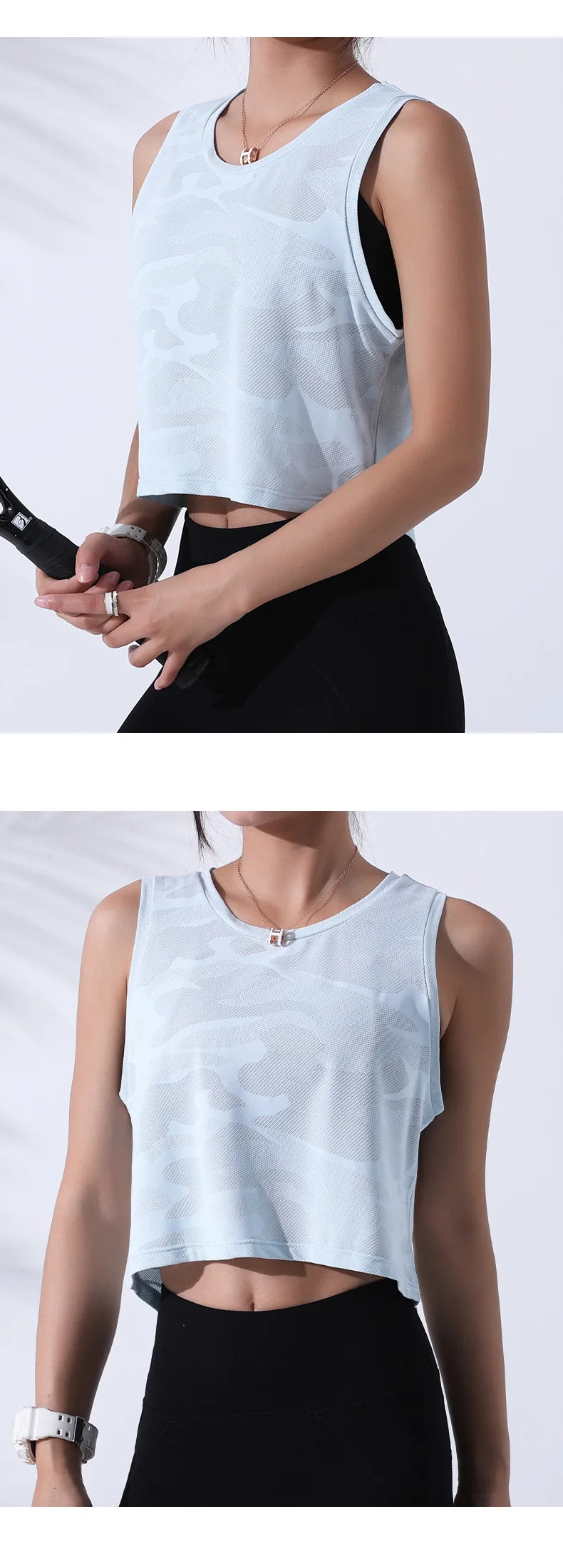 Women's Sleeveless Mesh Crop Tank Top – Breathable Gym & Yoga Vest