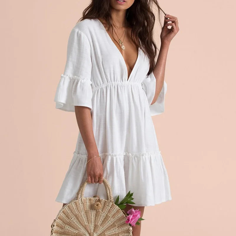 Women's White Bohemian Beach Cover-Up – Kaftan Sarong Swimsuit Tunic