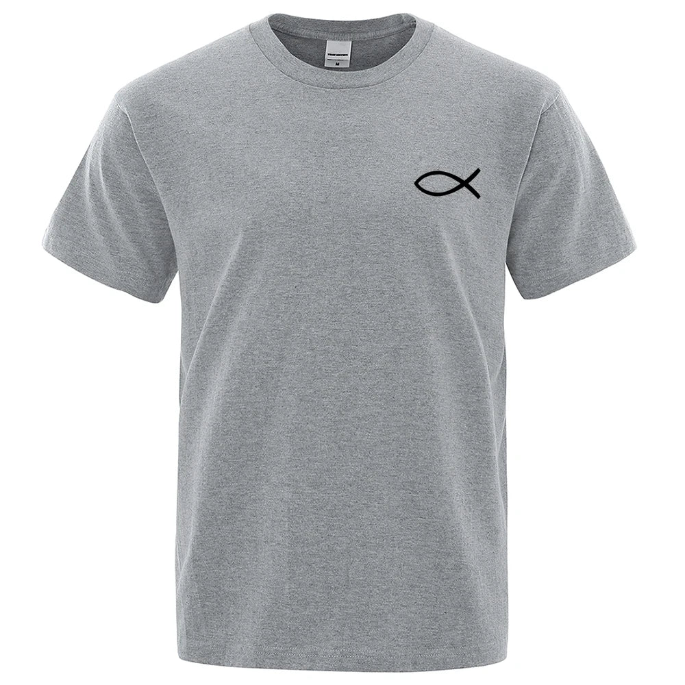 Men's Jesus Fish Graphic Oversized T-Shirt | Hip Hop Cotton Tee