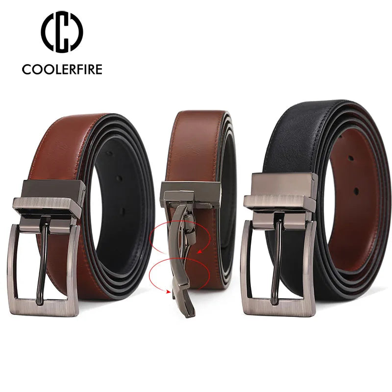 Men's Reversible Leather Belt | Two-Sided Black & Brown Buckle Belt