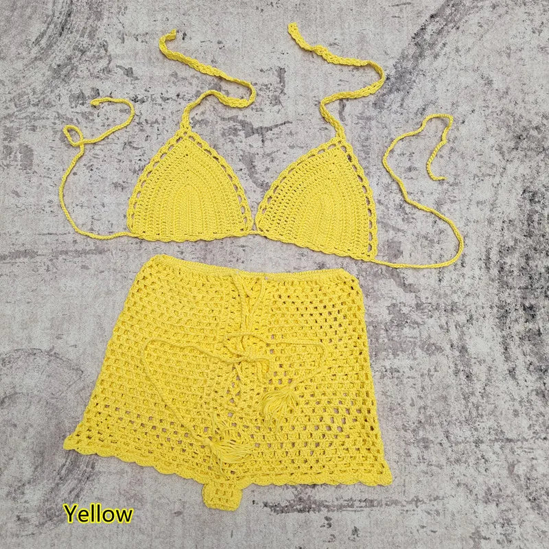 Women's Handmade Crochet Bikini Set – Sexy Beach Swimsuit with Optional Push-Up | S–L