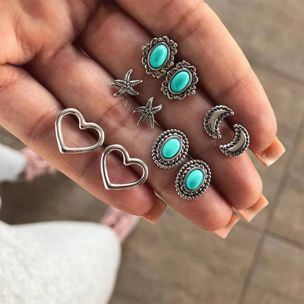 Women's Bohemian Shell & Starfish Dangle Earring Set – Beach Pearl Conch Drop Jewelry