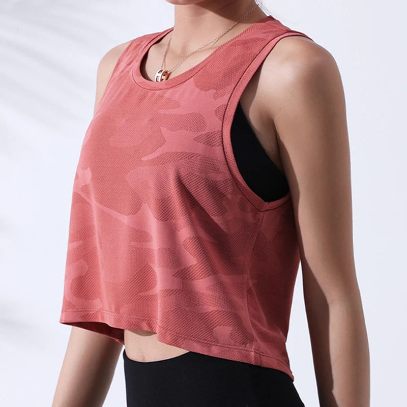 Women's Sleeveless Mesh Crop Tank Top – Breathable Gym & Yoga Vest