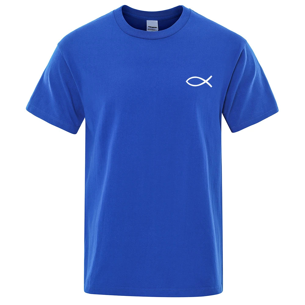 Men's Jesus Fish Graphic Oversized T-Shirt | Hip Hop Cotton Tee