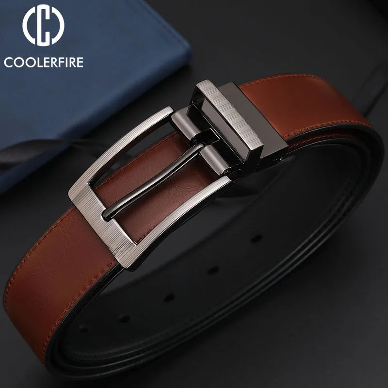 Men's Reversible Leather Belt | Two-Sided Black & Brown Buckle Belt