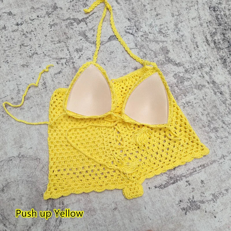 Women's Handmade Crochet Bikini Set – Sexy Beach Swimsuit with Optional Push-Up | S–L