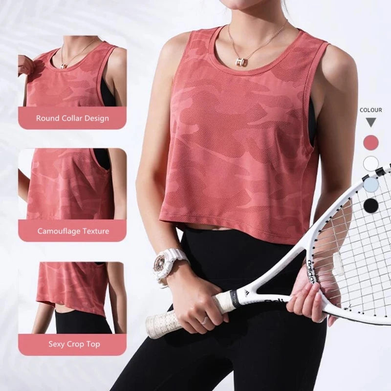 Women's Sleeveless Mesh Crop Tank Top – Breathable Gym & Yoga Vest