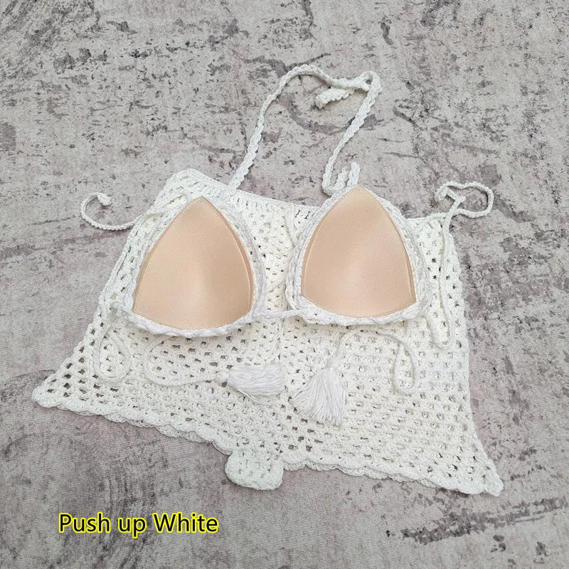 Women's Handmade Crochet Bikini Set – Sexy Beach Swimsuit with Optional Push-Up | S–L