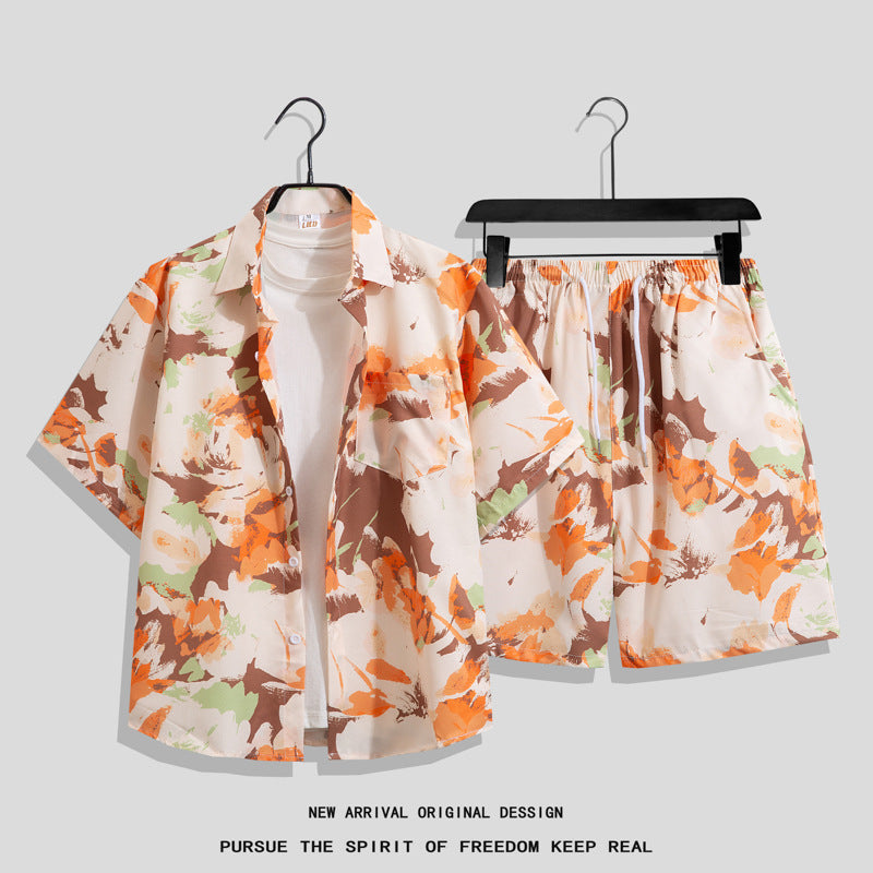 Men's Hawaiian Floral Two-Piece Set | Short Sleeve Shirt & Shorts Beach Outfit