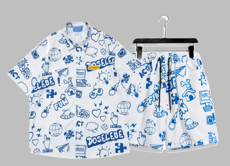 Men's Hawaiian Floral Two-Piece Set | Short Sleeve Shirt & Shorts Beach Outfit