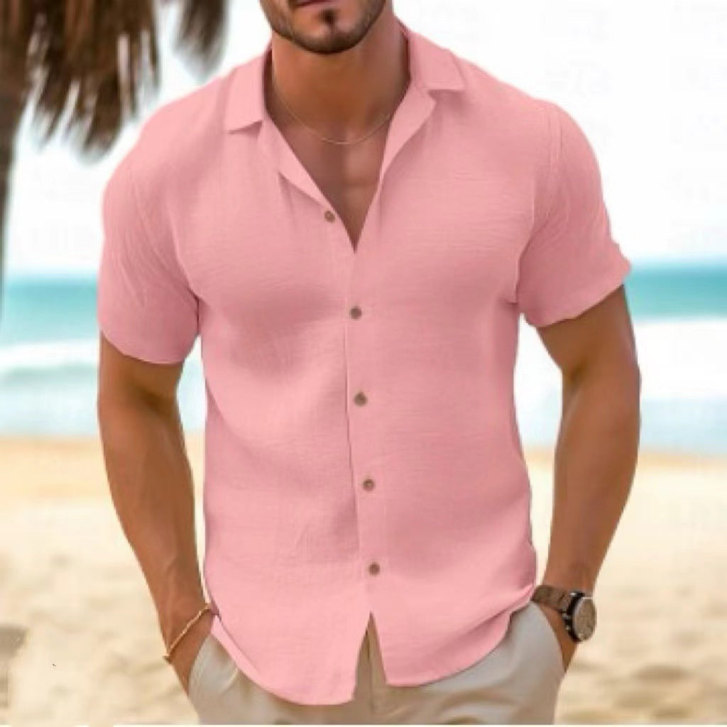 Men's Short-Sleeve Beach Shirt | Lightweight Cotton Blend Cardigan for Summer