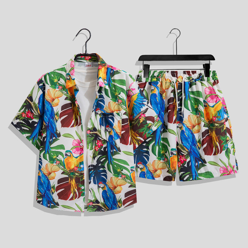 Men's Hawaiian Floral Two-Piece Set | Short Sleeve Shirt & Shorts Beach Outfit