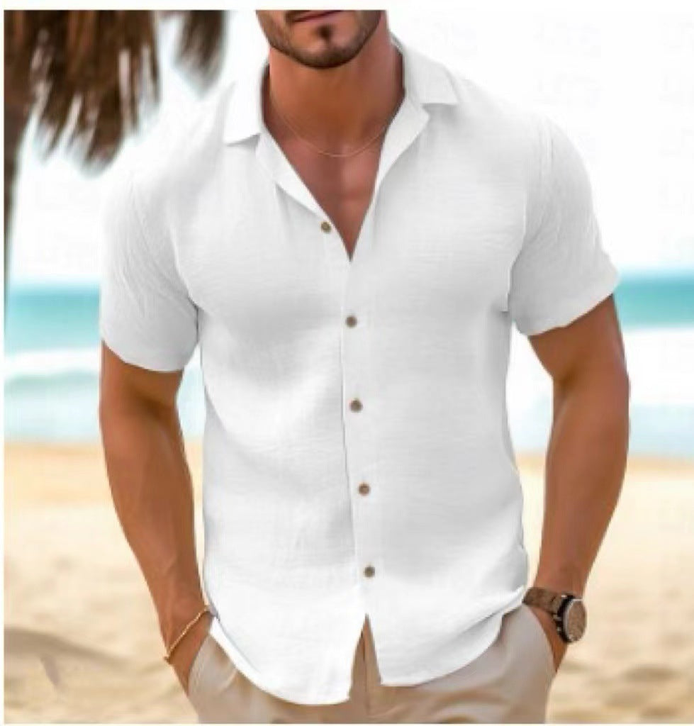 Men's Short-Sleeve Beach Shirt | Lightweight Cotton Blend Cardigan for Summer