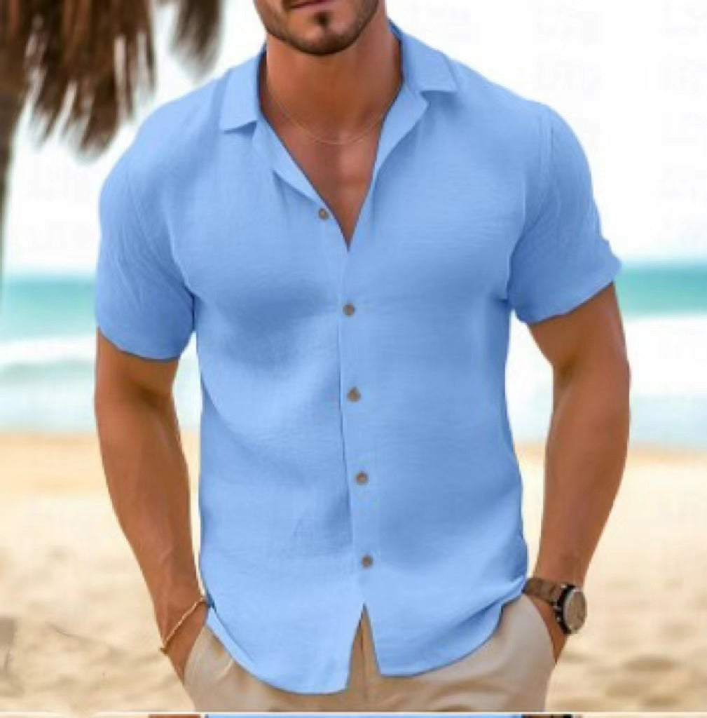 Men's Short-Sleeve Beach Shirt | Lightweight Cotton Blend Cardigan for Summer