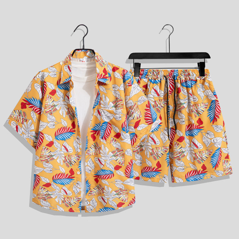 Men's Hawaiian Floral Two-Piece Set | Short Sleeve Shirt & Shorts Beach Outfit