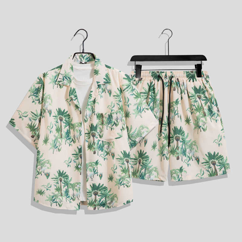 Men's Hawaiian Floral Two-Piece Set | Short Sleeve Shirt & Shorts Beach Outfit