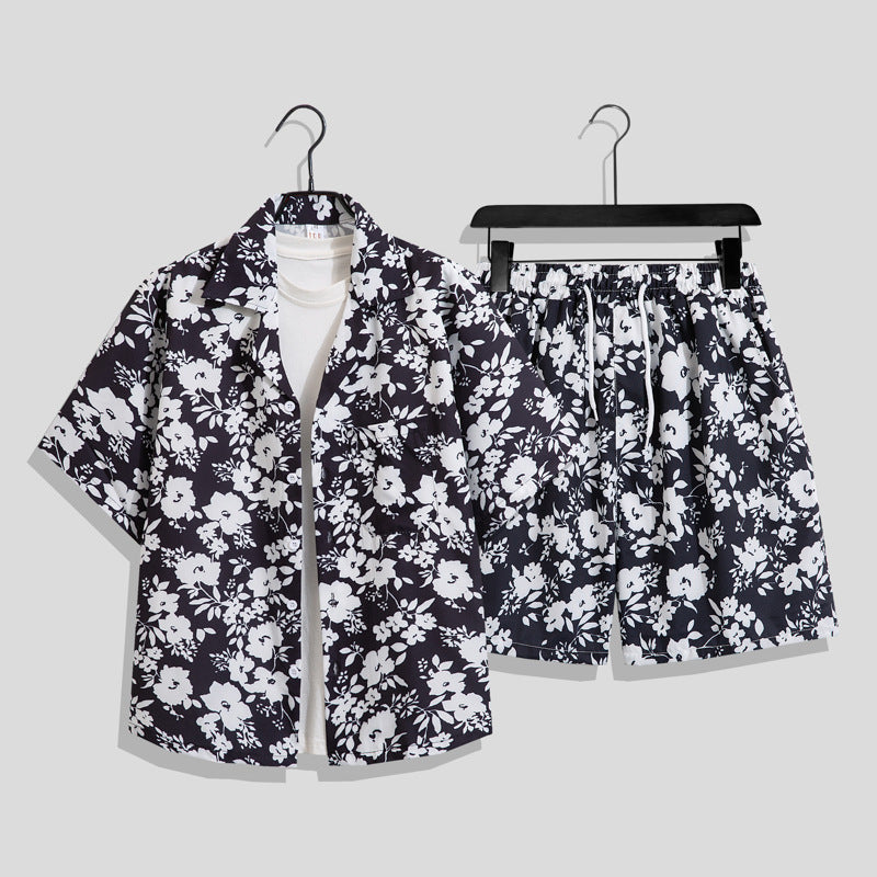 Men's Hawaiian Floral Two-Piece Set | Short Sleeve Shirt & Shorts Beach Outfit