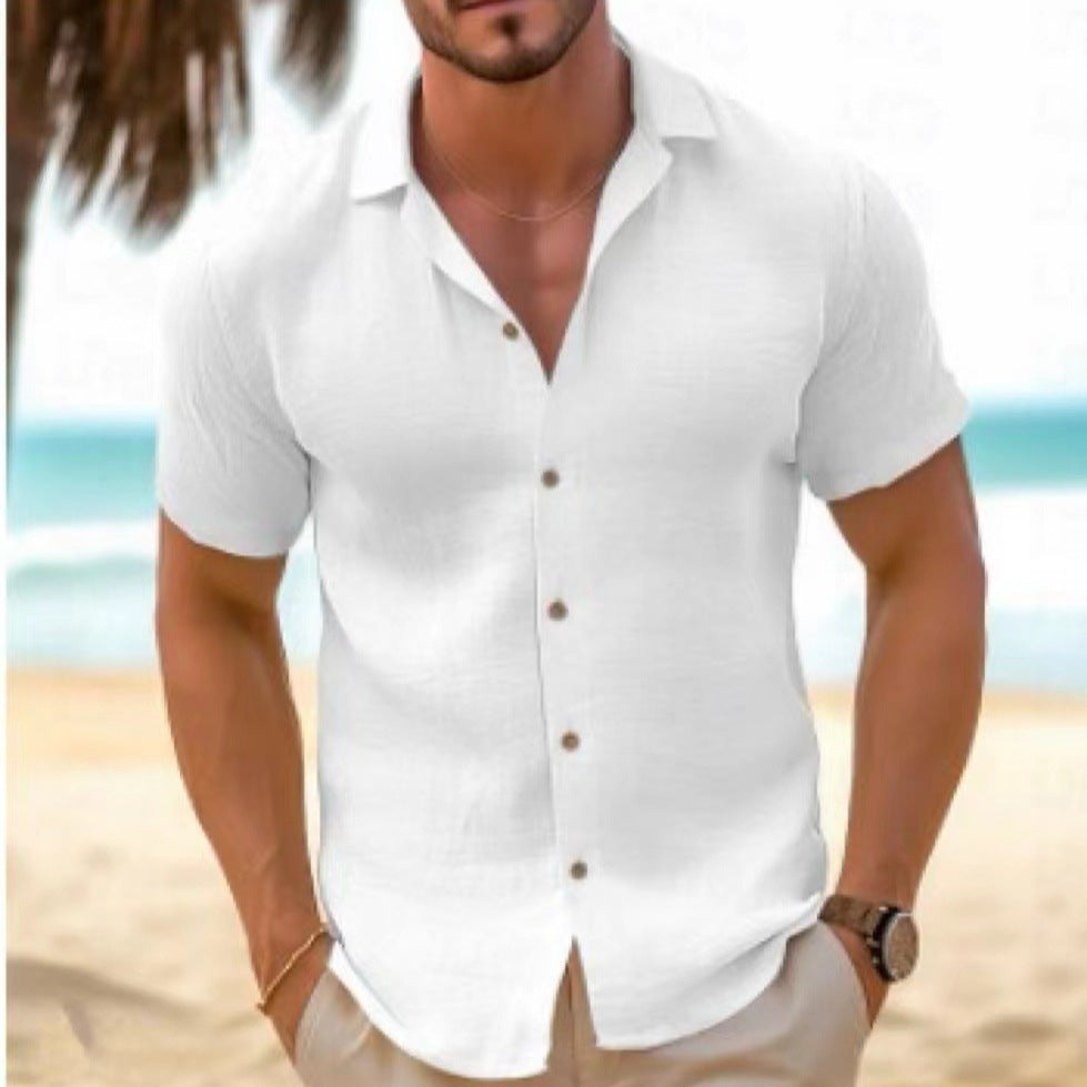 Men's Short-Sleeve Beach Shirt | Lightweight Cotton Blend Cardigan for Summer