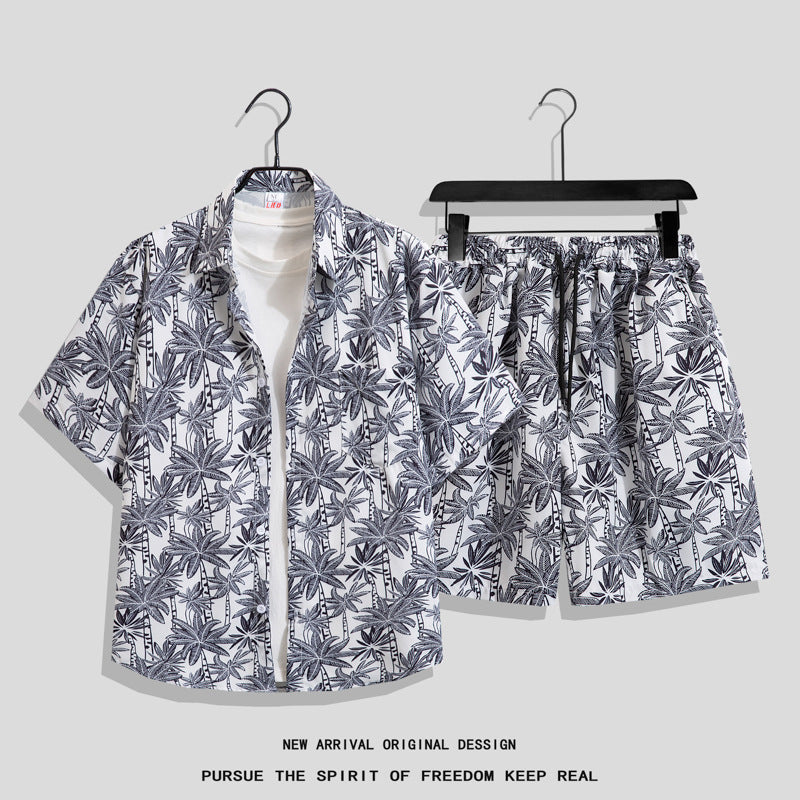 Men's Hawaiian Floral Two-Piece Set | Short Sleeve Shirt & Shorts Beach Outfit