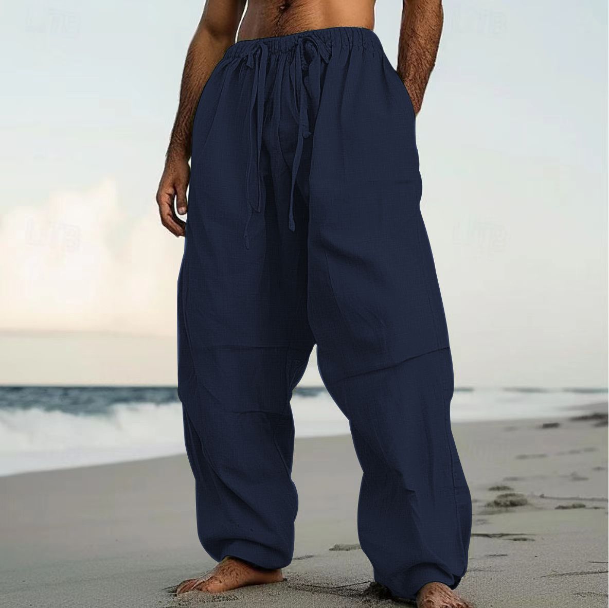Men's Solid Color Beach Pants | Straight-Leg Casual Trousers for Summer