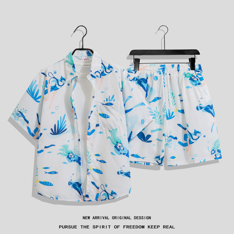 Men's Hawaiian Floral Two-Piece Set | Short Sleeve Shirt & Shorts Beach Outfit
