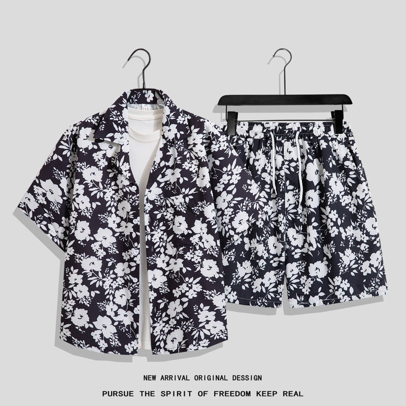 Men's Hawaiian Floral Two-Piece Set | Short Sleeve Shirt & Shorts Beach Outfit