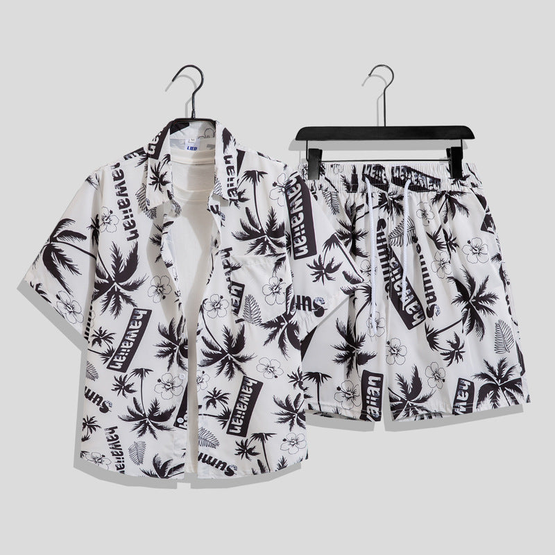 Men's Hawaiian Floral Two-Piece Set | Short Sleeve Shirt & Shorts Beach Outfit