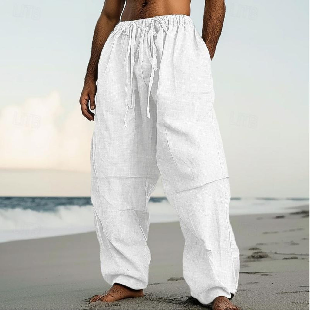 Men's Solid Color Beach Pants | Straight-Leg Casual Trousers for Summer