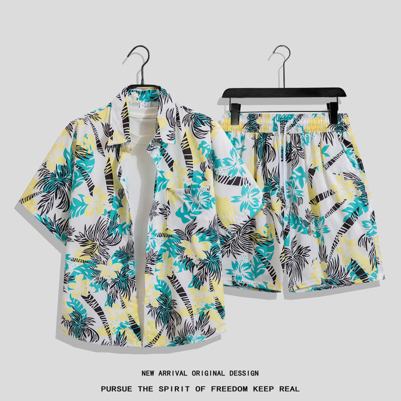 Men's Hawaiian Floral Two-Piece Set | Short Sleeve Shirt & Shorts Beach Outfit