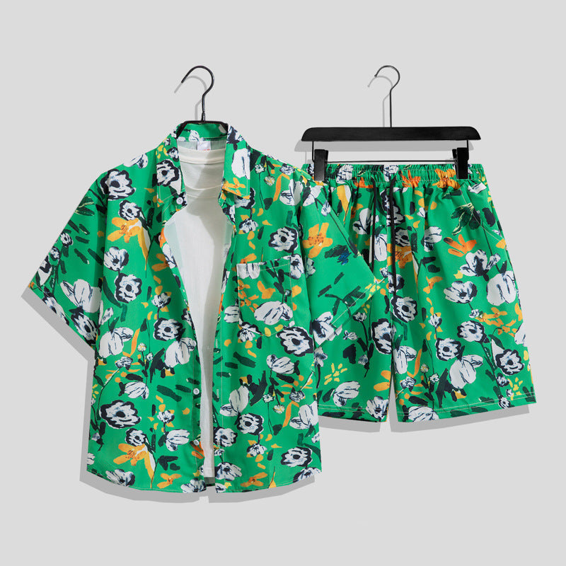 Men's Hawaiian Floral Two-Piece Set | Short Sleeve Shirt & Shorts Beach Outfit