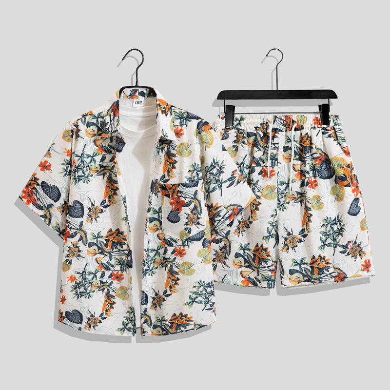 Men's Hawaiian Floral Two-Piece Set | Short Sleeve Shirt & Shorts Beach Outfit