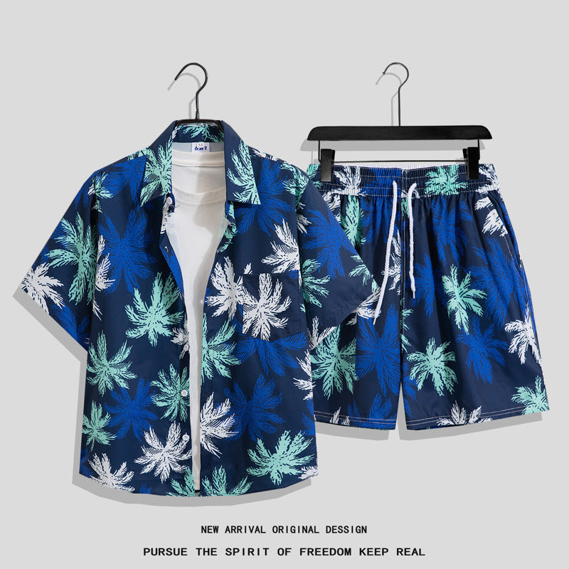 Men's Hawaiian Floral Two-Piece Set | Short Sleeve Shirt & Shorts Beach Outfit
