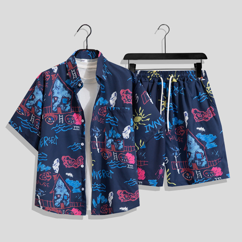 Men's Hawaiian Floral Two-Piece Set | Short Sleeve Shirt & Shorts Beach Outfit