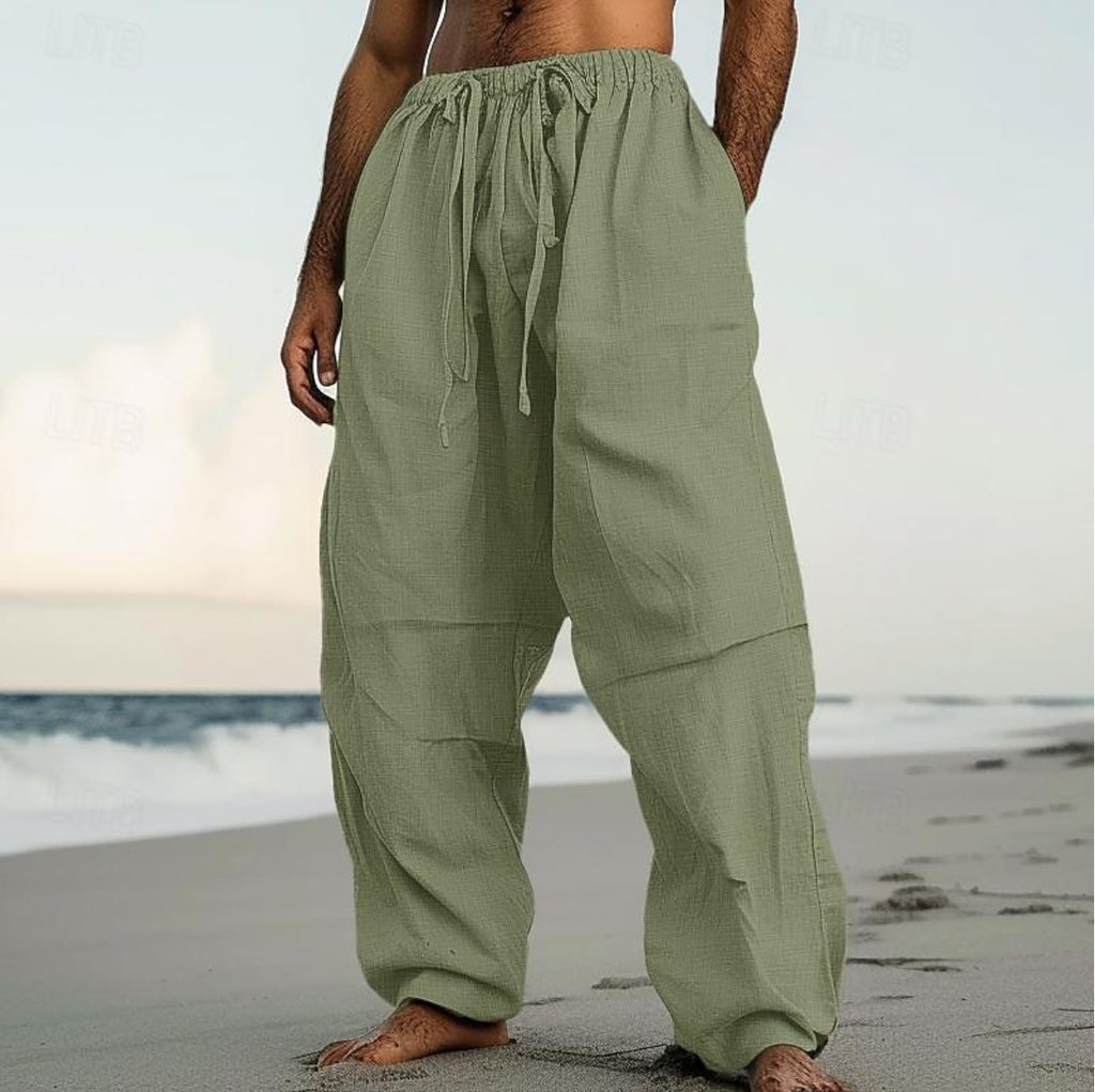 Men's Solid Color Beach Pants | Straight-Leg Casual Trousers for Summer