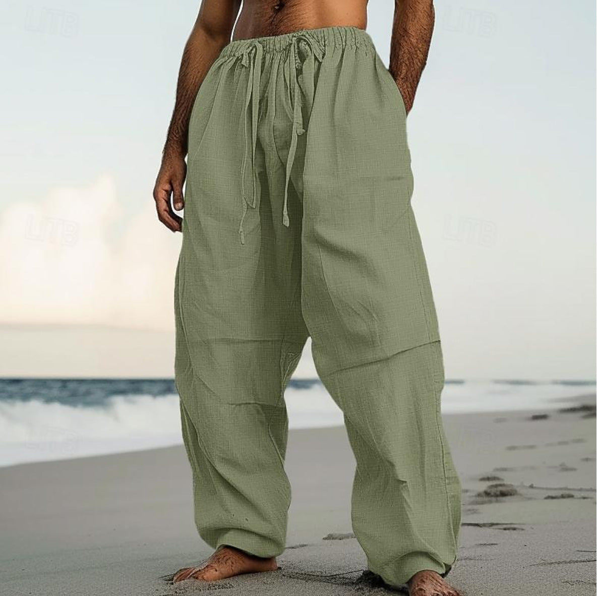 Men's Solid Color Beach Pants | Straight-Leg Casual Trousers for Summer