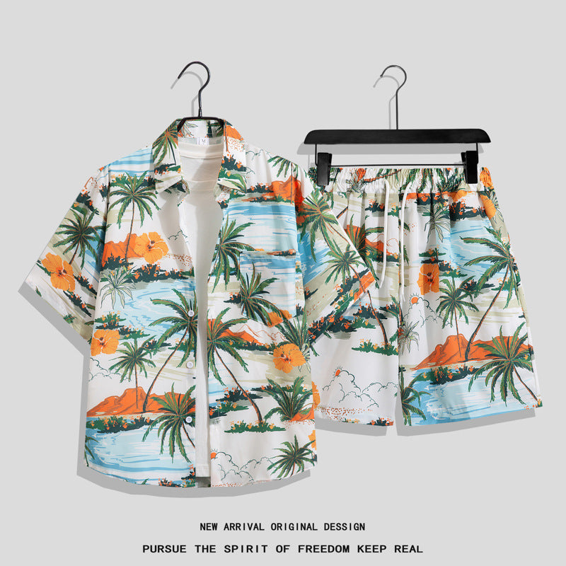Men's Hawaiian Floral Two-Piece Set | Short Sleeve Shirt & Shorts Beach Outfit