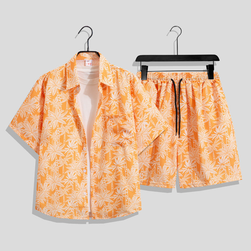 Men's Hawaiian Floral Two-Piece Set | Short Sleeve Shirt & Shorts Beach Outfit