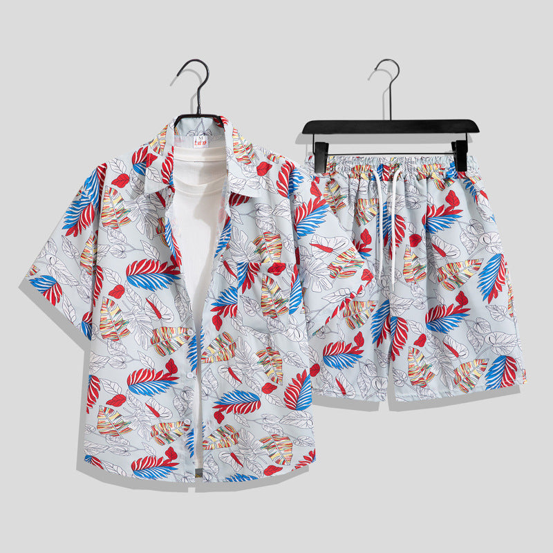 Men's Hawaiian Floral Two-Piece Set | Short Sleeve Shirt & Shorts Beach Outfit