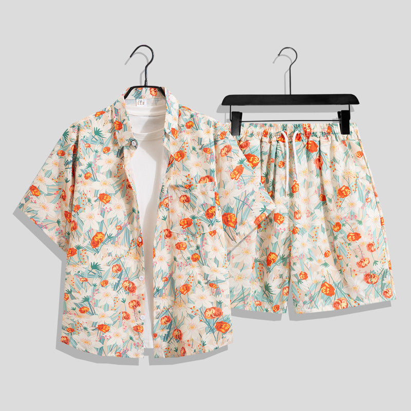 Men's Hawaiian Floral Two-Piece Set | Short Sleeve Shirt & Shorts Beach Outfit