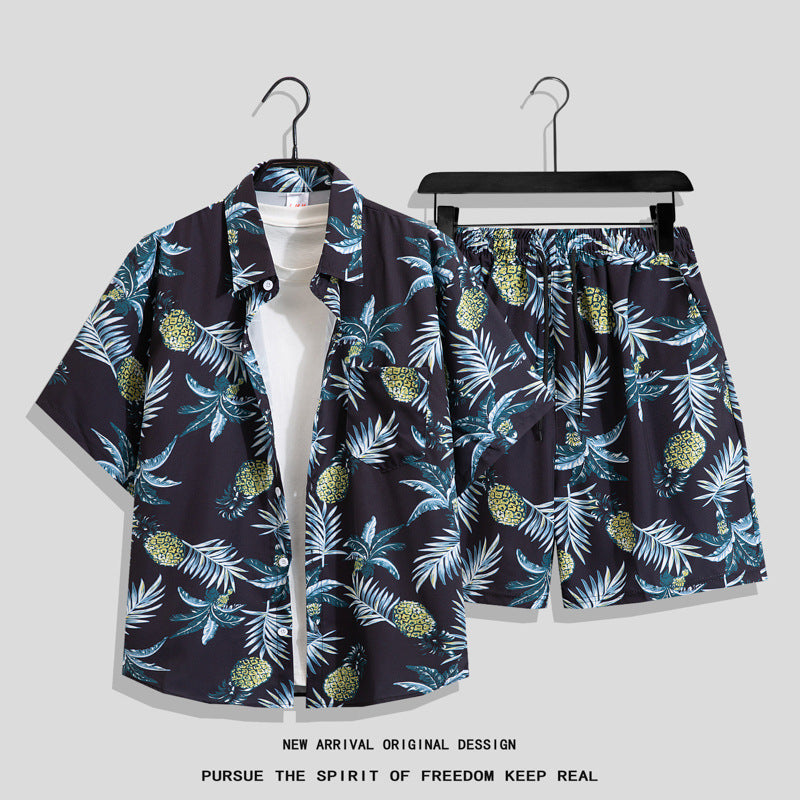Men's Hawaiian Floral Two-Piece Set | Short Sleeve Shirt & Shorts Beach Outfit