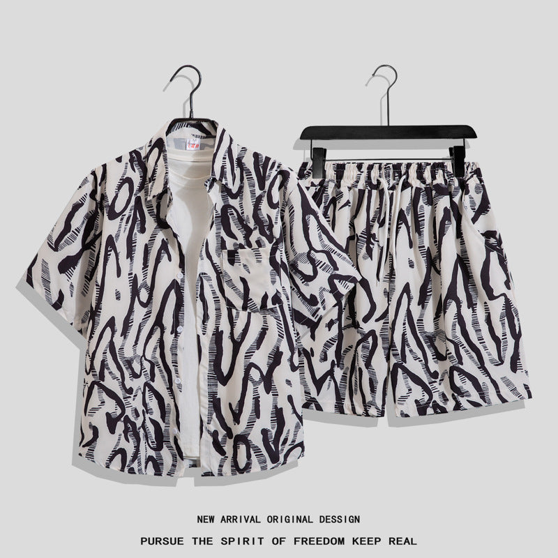 Men's Hawaiian Floral Two-Piece Set | Short Sleeve Shirt & Shorts Beach Outfit