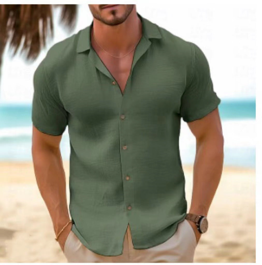 Men's Short-Sleeve Beach Shirt | Lightweight Cotton Blend Cardigan for Summer