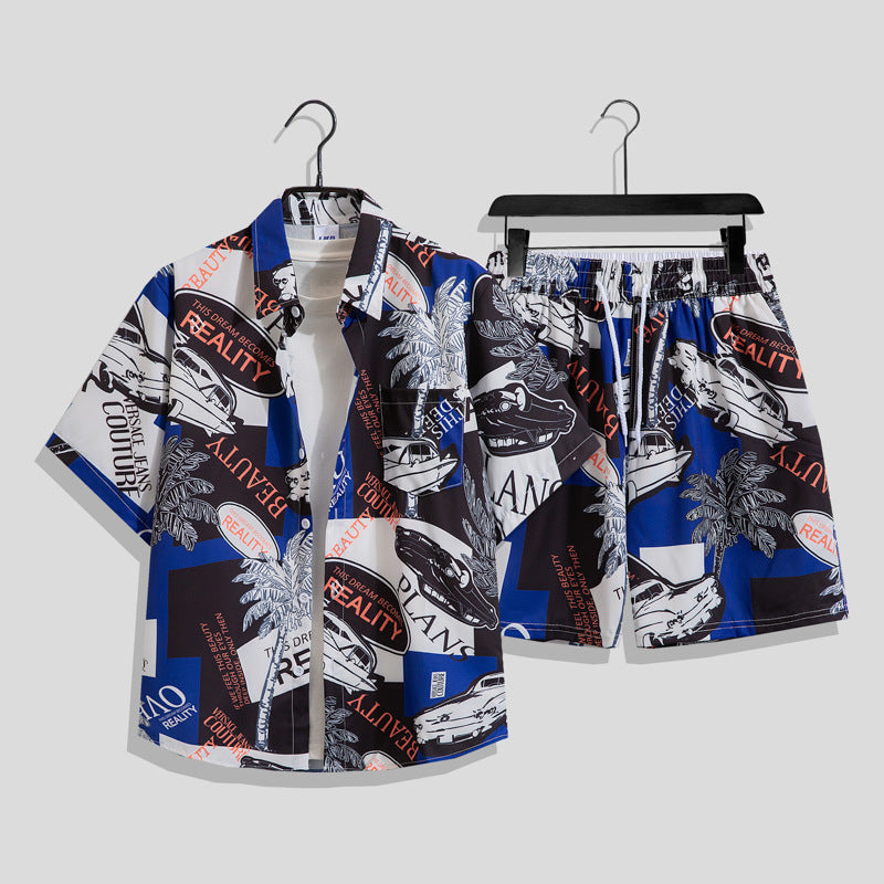 Men's Hawaiian Floral Two-Piece Set | Short Sleeve Shirt & Shorts Beach Outfit