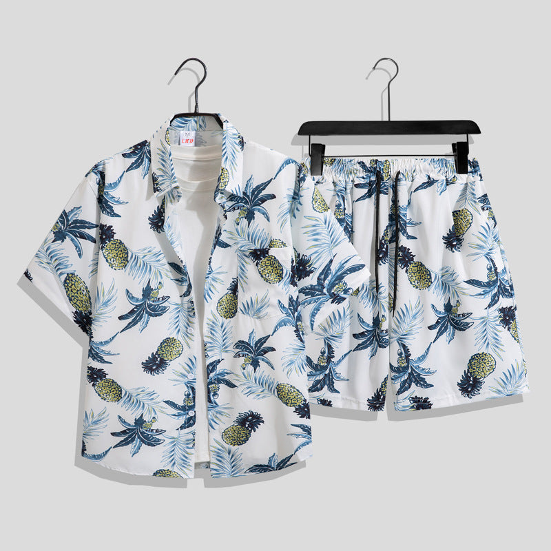 Men's Hawaiian Floral Two-Piece Set | Short Sleeve Shirt & Shorts Beach Outfit