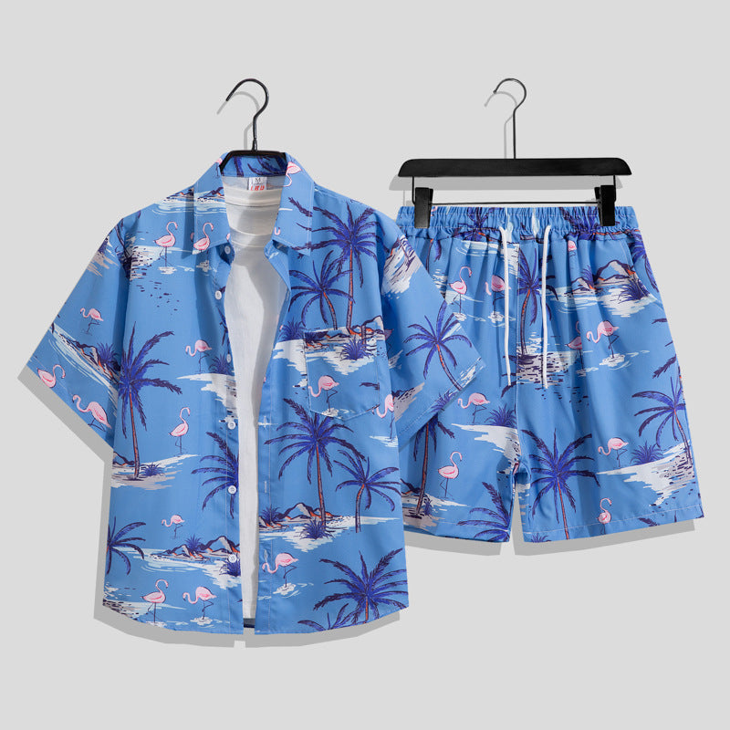 Men's Hawaiian Floral Two-Piece Set | Short Sleeve Shirt & Shorts Beach Outfit