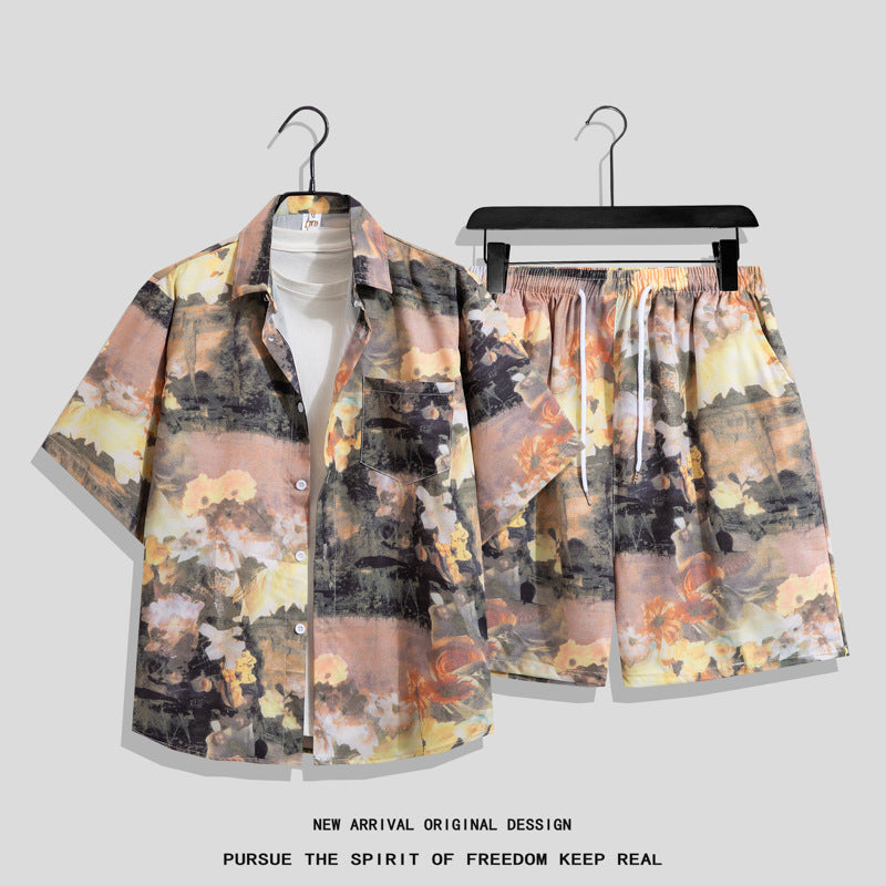 Men's Hawaiian Floral Two-Piece Set | Short Sleeve Shirt & Shorts Beach Outfit