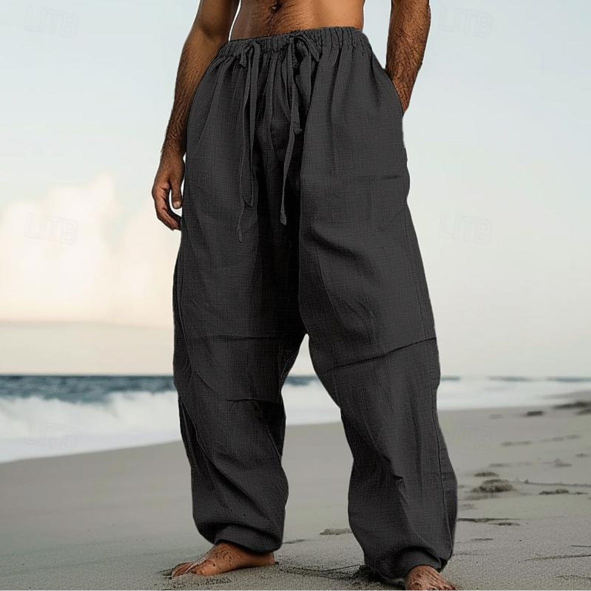 Men's Solid Color Beach Pants | Straight-Leg Casual Trousers for Summer