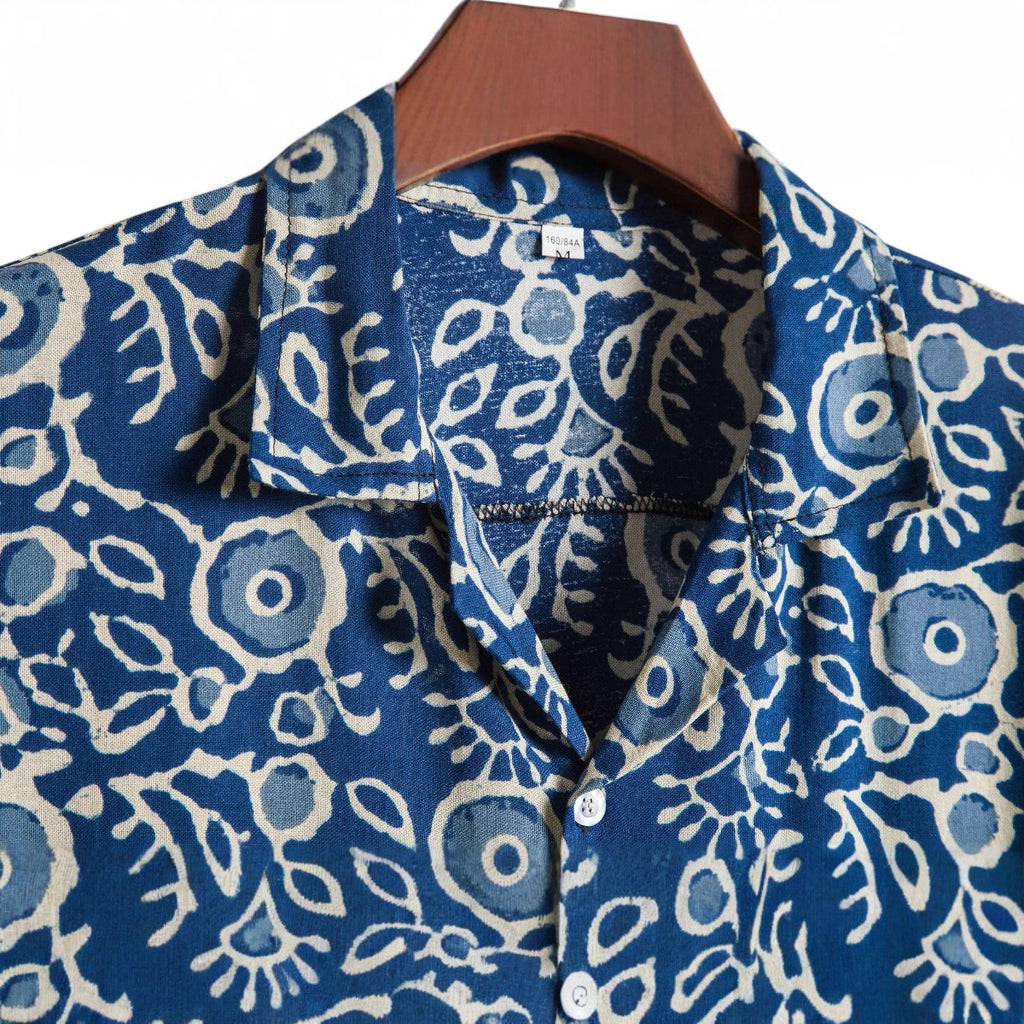 Men's Linen Floral Print Beach Shirt | Short Sleeve Holiday Button-Down